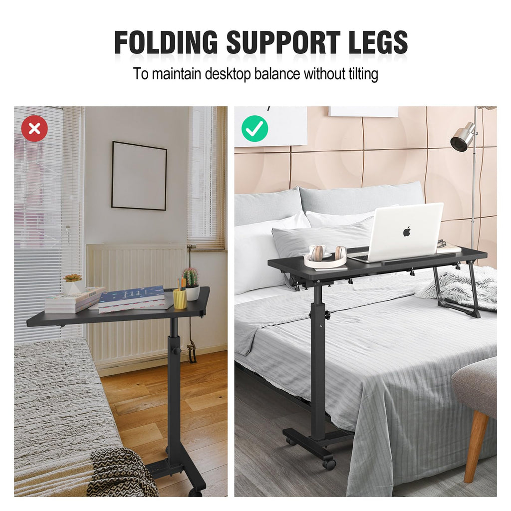 Eocnrhe Adjustable Overbed Bedside Table, Hospital Bed Table with Wheels, Portable Rolling Desk, Mobile Small Standing Desk, Rolling Laptop Stand, Computer Cart