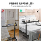 Eocnrhe Adjustable Overbed Bedside Table, Hospital Bed Table with Wheels, Portable Rolling Desk, Mobile Small Standing Desk, Rolling Laptop Stand, Computer Cart
