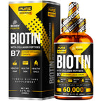 Liquid Biotin & Collagen Hair Growth Drops 60,000mcg - Biotin and Liquid Collagen Supplement for Men & Women - Glowing Skin Support, Healthy Hair & Nail Growth - 2oz