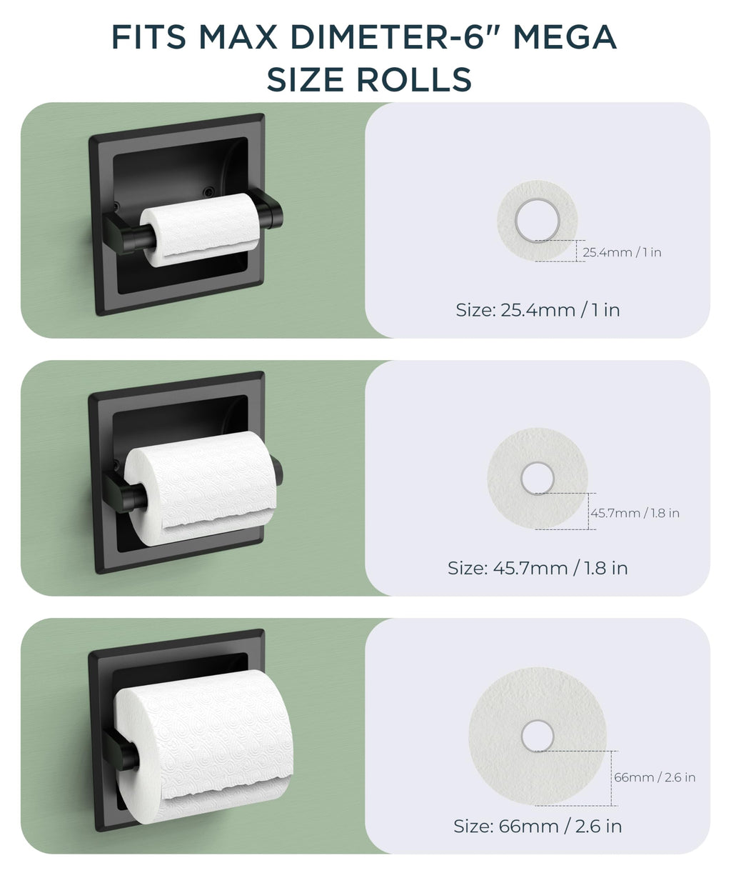 FORIOUS Recessed Toilet Paper Holder, Wall Mount Bathroom Tissue Holder