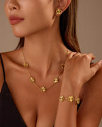 UOOANUO Clover Neckalce Bracelet Earring Set for Women 14K Gold Plated Stainless Steel Four Leaf Clover Jewelry Set