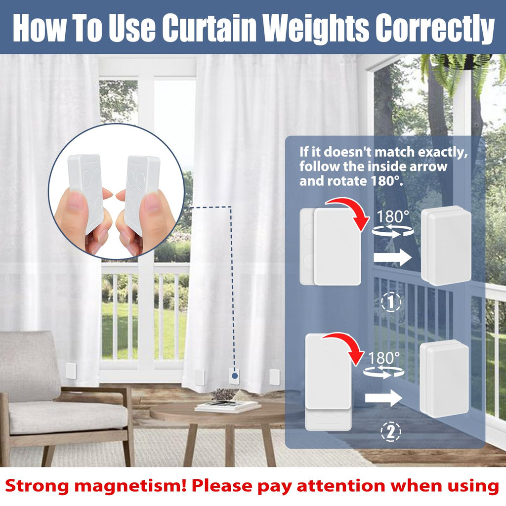 16pcs Outdoor Curtain Weights, Upgraded Heavier-Duty Waterproof Curtain Magnets Weights Outdoor, for Home Patio Drapery, Shower, Flags, Tablecloth to Stop Heavy Wind (White, 8pairs)