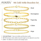 Poxtex Extra Large Anklets for Women Large Ankle, 14K Real Gold Dainty Anklets for Women Waterproof, 10"+2" Adjustable Large Ankle Bracelets for Women Plus Size, Ankle Bracelets for Women Trendy,