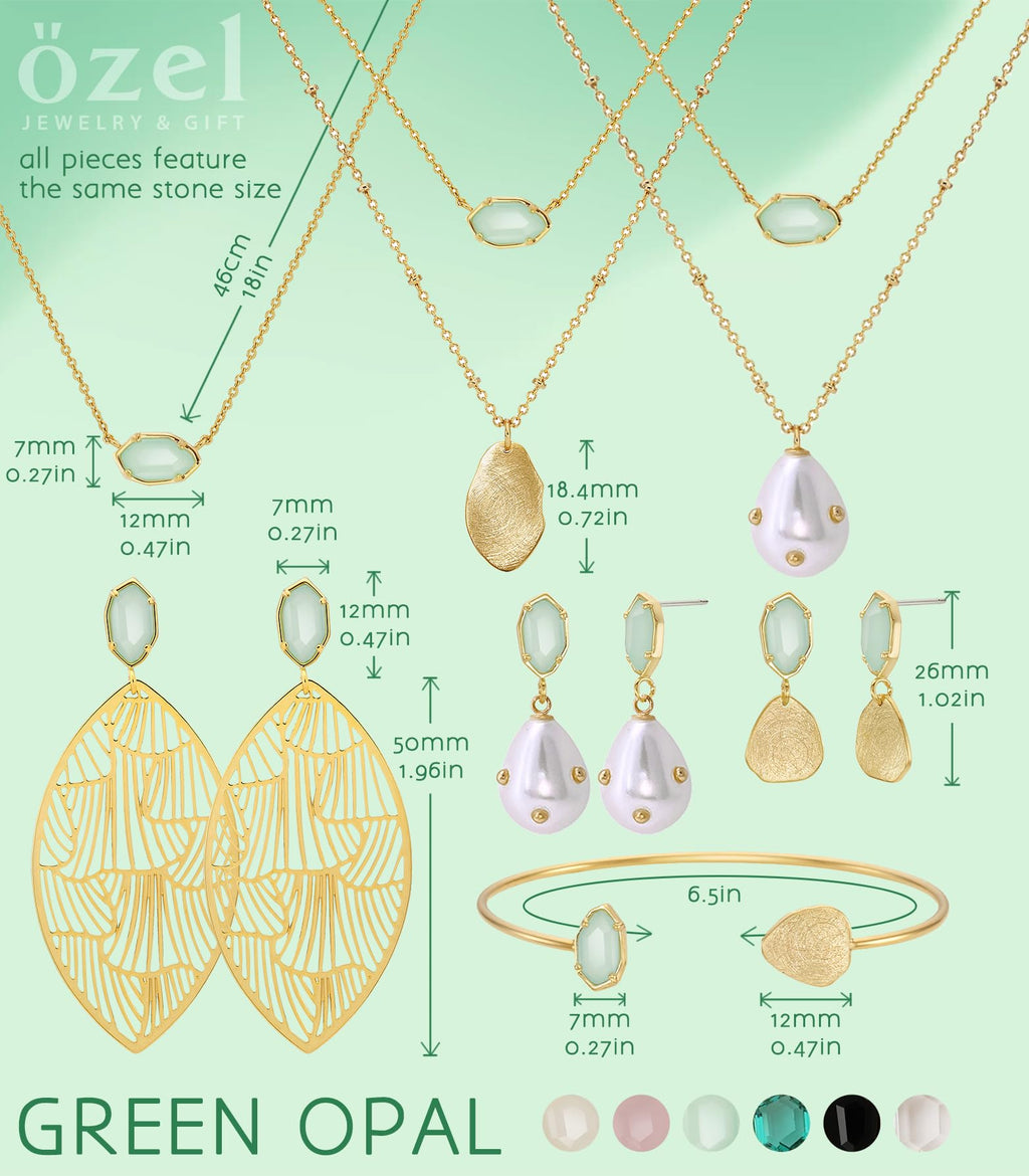 OZEL - Layered Gold Necklaces for Women - Crystal Colorful Delicate Cutting Pendant Necklace - 18K Gold Plated - Birthday Gifts (1M1234-2_green opal)