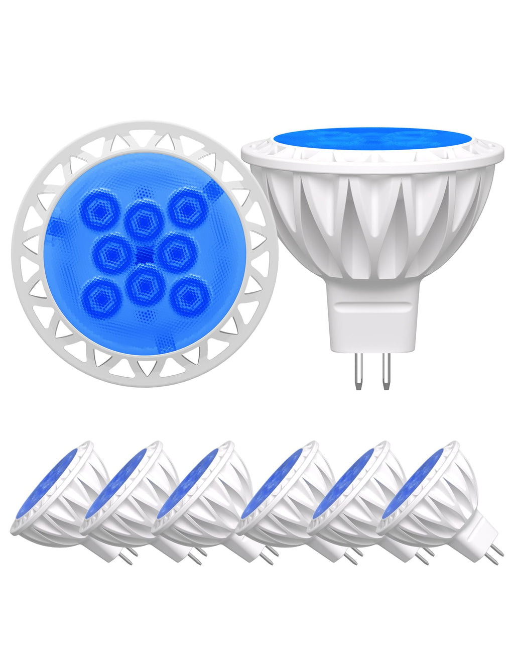 GOHDLAMP 6-Pack MR16 Blue LED Bulbs-Aquatic 5W 50W Halogen GU5.3 12V 38° Spot for Water Features, Moonlight, Parties & Indoor Ambiance