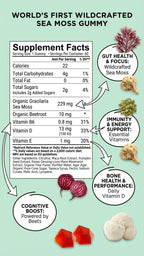 BDE Wildcrafted Sea Moss Gummy Maca Root, Beets, Lions Mane Mushroom, Vitamin D + E - Vegan Collagen, Zinc, Immunity & Detox, Gut Health - 60 Count