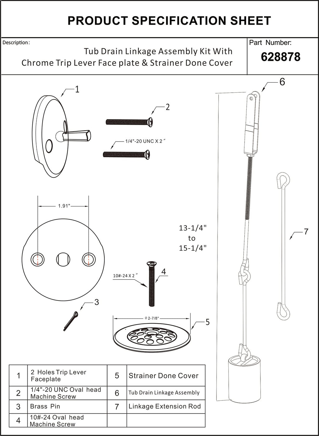 Tub Drain Linkage Assembly with Trip Lever and Strainer Done Cove, Fit for Trip Lever Bath Tub Waste and Overflow Drain by Artiwell