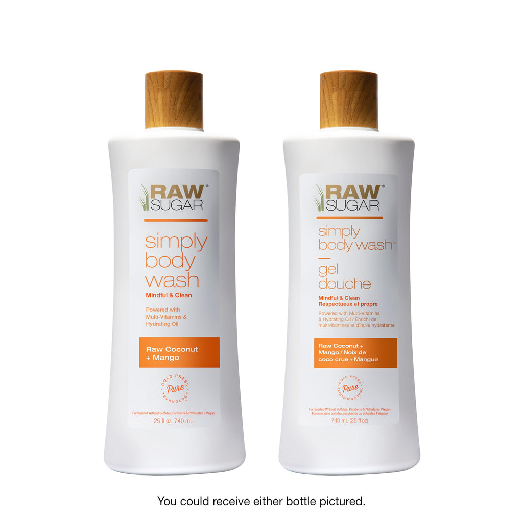 RAW SUGAR Coconut Mango Glow Gentle & Hydrating Body Wash, 20 Fl Oz (Pack of 3), Moisturizing & Brightening Bath & Shower Gel, Vegan, Formulated without SLS/SLES & Parabens