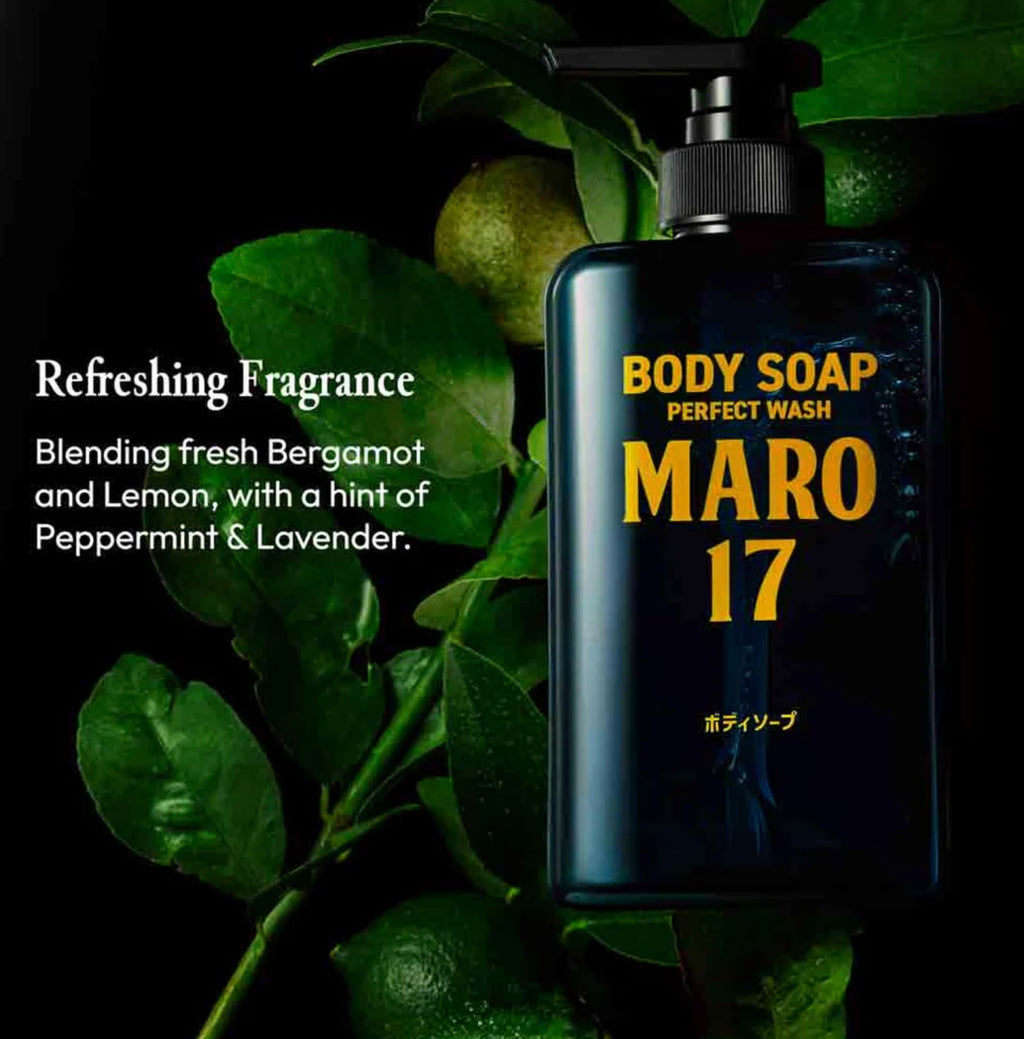 MARO17 Collagen Men’s Body Wash – Sulfate-Free Hydrating Shower Gel with Hyaluronic Acid for Deep Cleansing and Moisturizing Skin, Free from Silicone, Parabens, Alcohol, Mineral Oil – Bergamot Scent