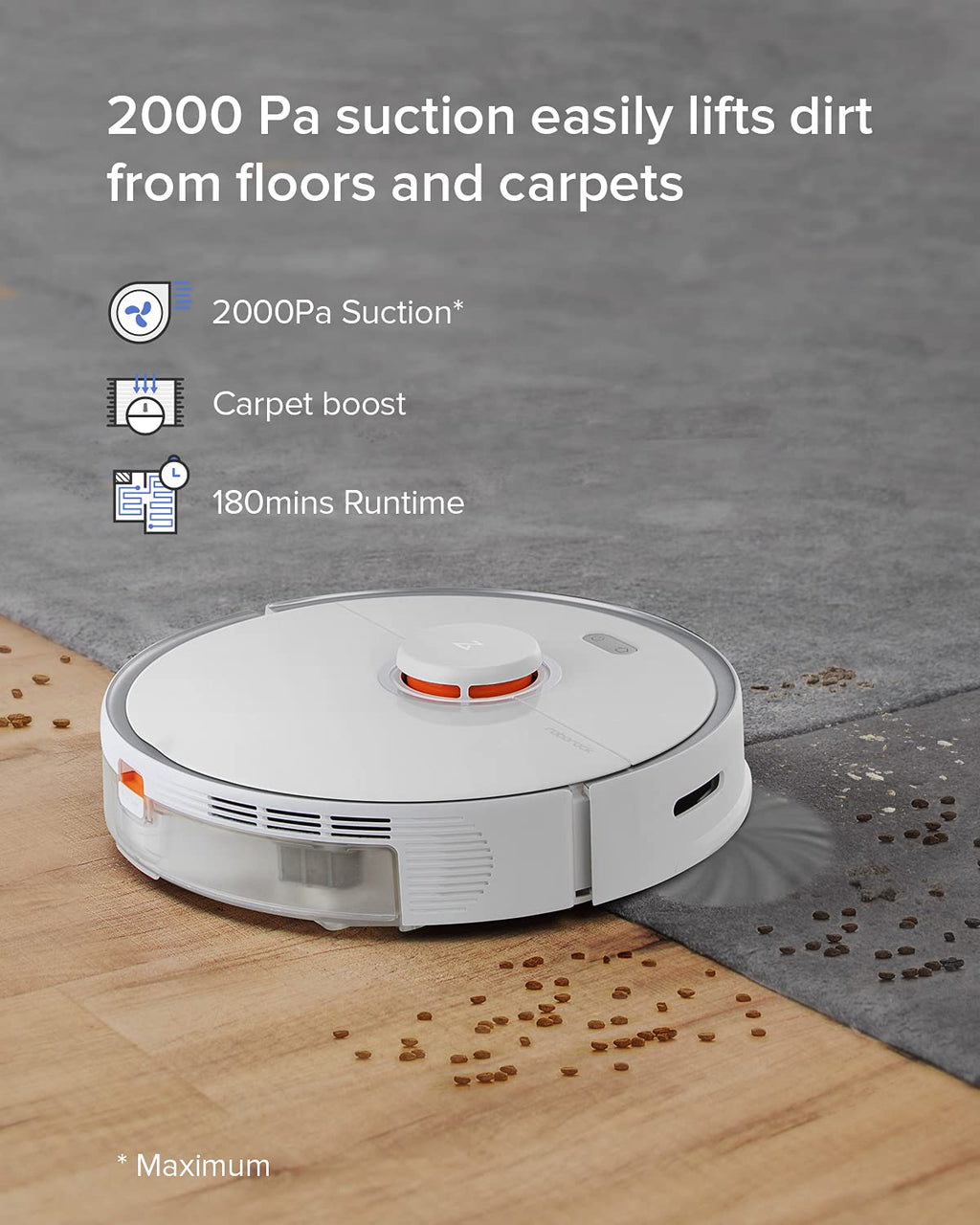 roborock S5 MAX Robot Vacuum and Mop, Self-Charging Robotic Vacuum Cleaner, Lidar Navigation, Selective Room Cleaning, No-mop Zones, 2000Pa Powerful Suction, 180min Runtime, Works with Alexa(White)