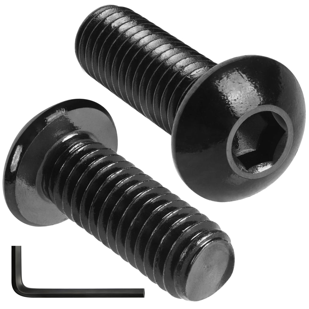 VGBUY 18Pcs 3/8-16 x 3/4" Button Head Socket Cap Bolts Screws, 304 Stainless Steel 18-8, Black Zinc Plated, Fully Threaded, with Spanner Allen Hex Drive