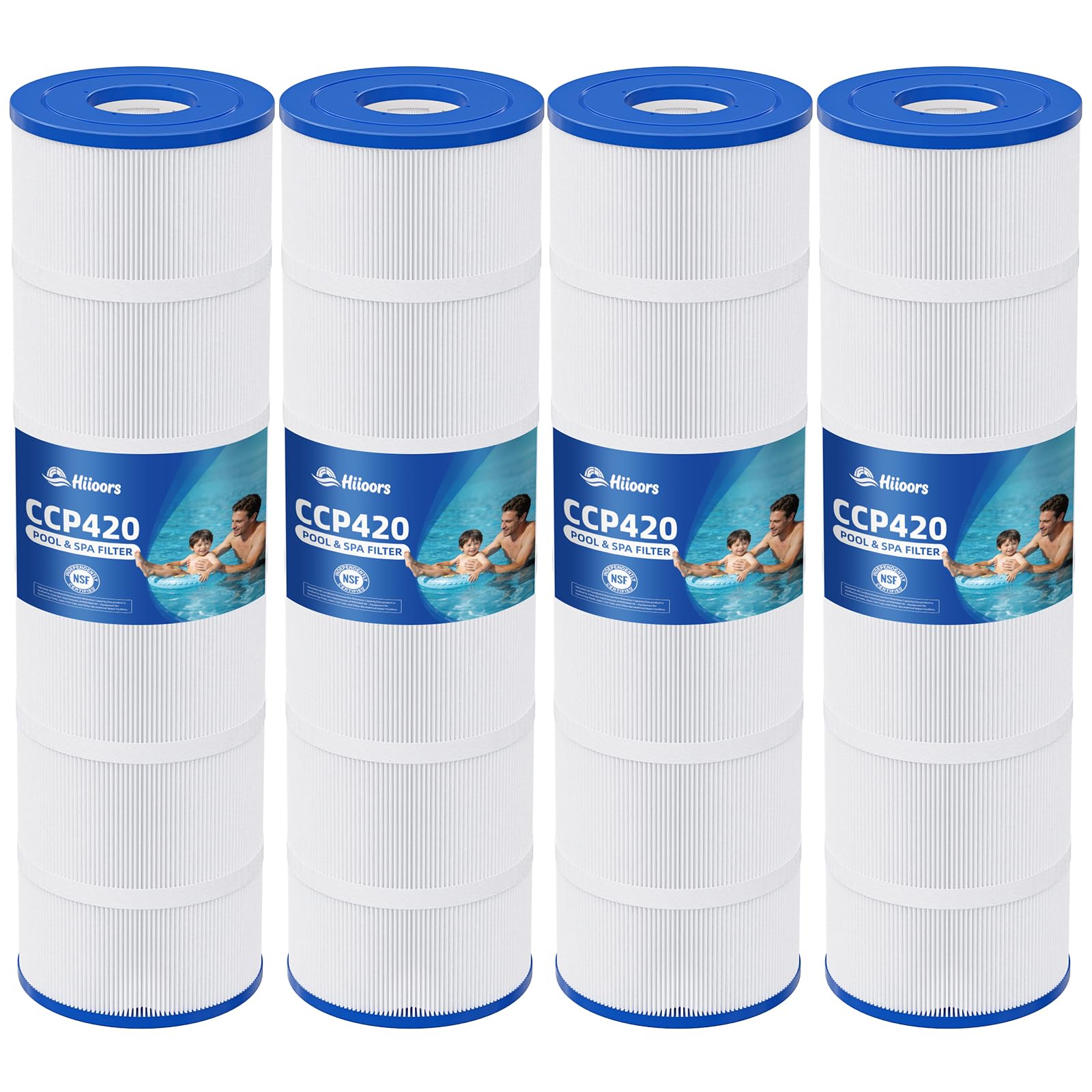 Hiioors CCP420 Pool Filter Cartridges 4 Pack, Compatible with Pentair Clean & Clear Plus 420, Replaces Pentair R173576, Pleatco PCC105-PAK4, 420 sq.ft, Heavy Duty 5 oz+ Trilobal Fabric