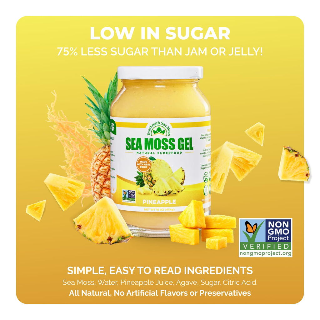 EverSmith Organics - Wildcrafted Irish Sea Moss Gel | Made in USA | Rich in Vitamins & Minerals | Sea Moss Gel Raw | Nutritional Supplement | Pineapple (16 oz)