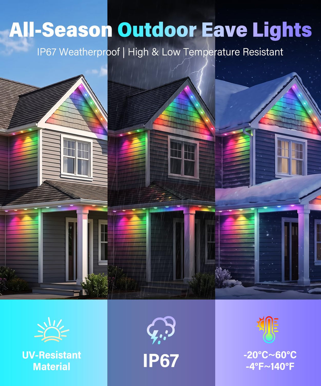 AMANEER Permanent Outdoor Lights for House, 200ft RGB Christmas LED Light