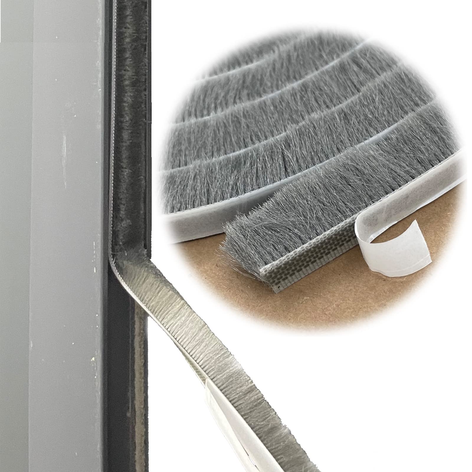 Weather Stripping Brush for Sliding Windows/Doors Frame Side,Pile Self Adhesive Weatherstrip Seal Strip Sealer Draft Stoppers (32ft x11/32 Backing x 9/16 Brush inch, Grey)
