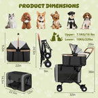 Beuway Double Pet Stroller for Dogs and Cats - Dog Stroller Foldable Travel Carriage with Detachable Carriers, Safety Belts, and 4 Lockable Wheels for Small to Medium Pets (Black)