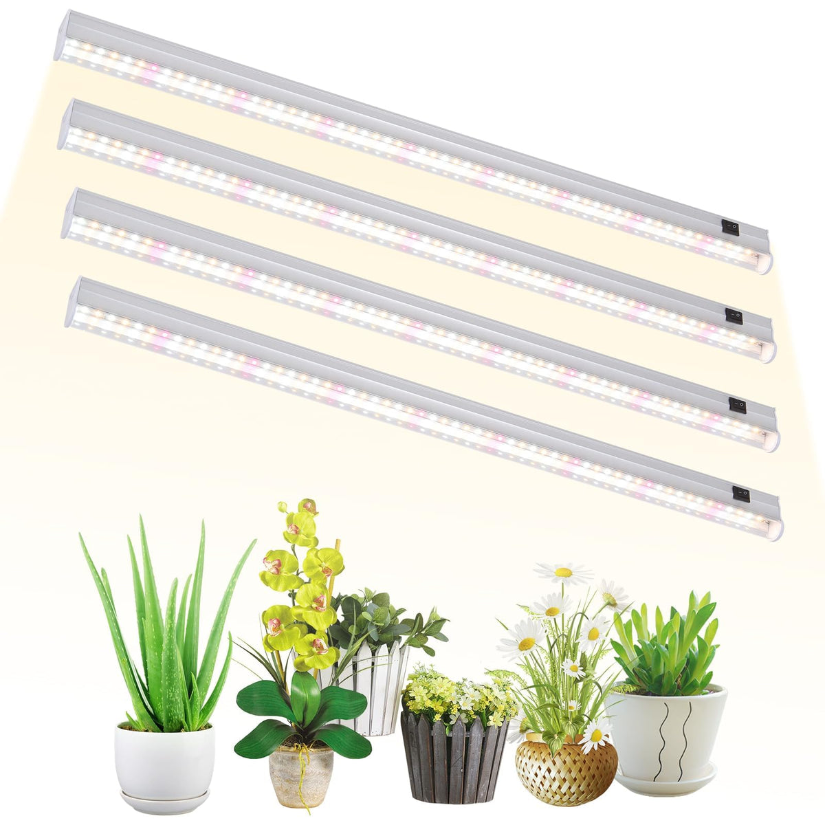 DingChen T5 Grow Lights, 2FT 60W (4×15W, 500W Equivalent), Full Spectrum Grow Lights for Indoor Plants, 4000K, Plug and Play, Easy to Install, for Greenhouse & Plant Shelves (4 Pack)