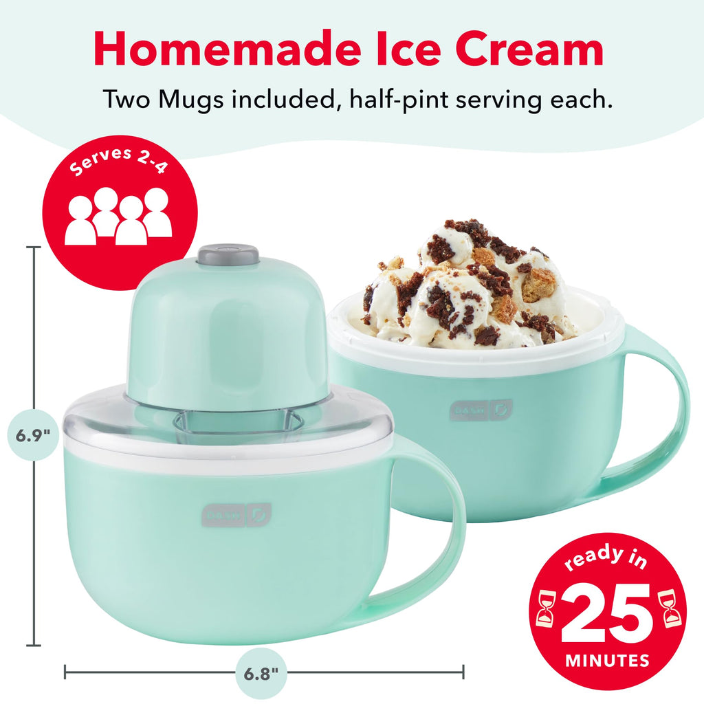 Dash My Mug Ice Cream Maker 2 Pack Bundle, Half-Pint Freezer Mugs, Aqua