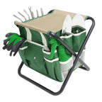 HoHaing Garden Tool Set, 10 Piece Kit with Heavy Duty Folding Stool, Detachable Storage Tote Bag, Stainless Steel Tools, Gifts for Women Men Green