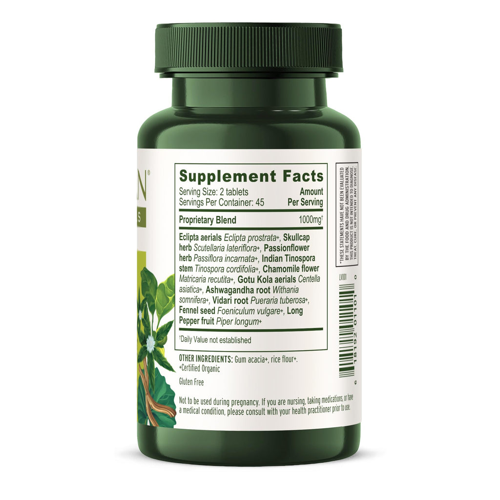 Banyan Botanicals Organic Tranquil Mind – Nervous System Support & Physical Relaxation Supplement – with Skullcap, Passionflower & Gotu Kola – Non-Drowsy Systemic Grounding – 90 Tablets – USDA Organic