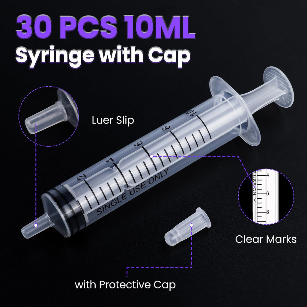 30 PCS 10ml Oral Syringe With Cap, Plastic Syringes without Needle for Medicine Dropper, Liquid Measuring, Handicrafts, Individually Sealed, Luer Slip