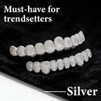 Custom Diamond Grillz for Men - Iced Out Detachable Gold & Silver Teeth Covers - Bling Hip Hop Mouth Jewelry (Silver)