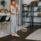 Broom and Dustpan Combo Set with Long Handle (54” L) Angle Broom Dust Pan for Home Kitchen Indoor Cleaning (Brown and Beige)