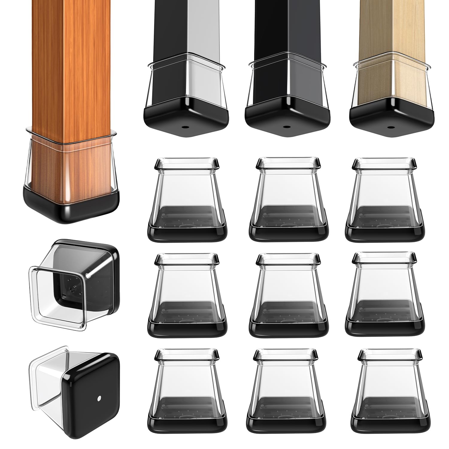 28 Pcs Chair Leg Sliders for Carpet, Square Chair Leg Floor Protectors Glides, Silicone Furniture Leg Protectors Caps, Carpet Protectors Table Feet Teflon Covers Pads (Fit:1-1/8" ~ 1-1/2")