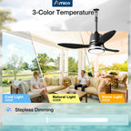 Amico 36 Inch Outdoor Ceiling Fans with Lights for Patios, IP65 Waterproof Gazebo Fan Remote Control,3CCT, 6 Speeds, Hook Hanging Plug in Ceiling Fan for Patio Porch Pergola Garage Canopy (Black)