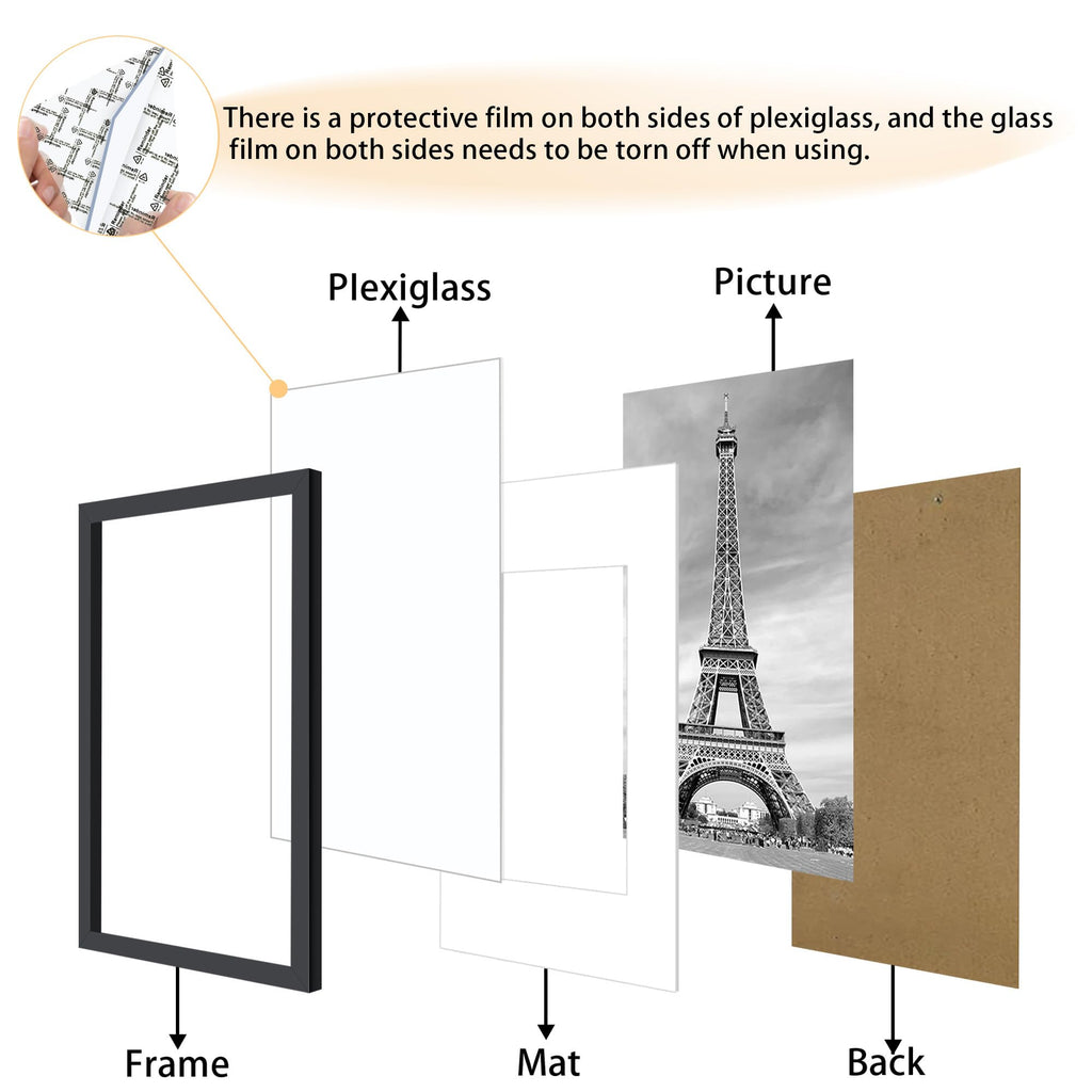 Abtgt 24x30 Frame Set of 3, Display Pictures 18x24 with Mat or 24x30 without Mat, Vertical & Horizontal Wall Decoration Picture Frame for Photos, Posters & Art Prints, Black