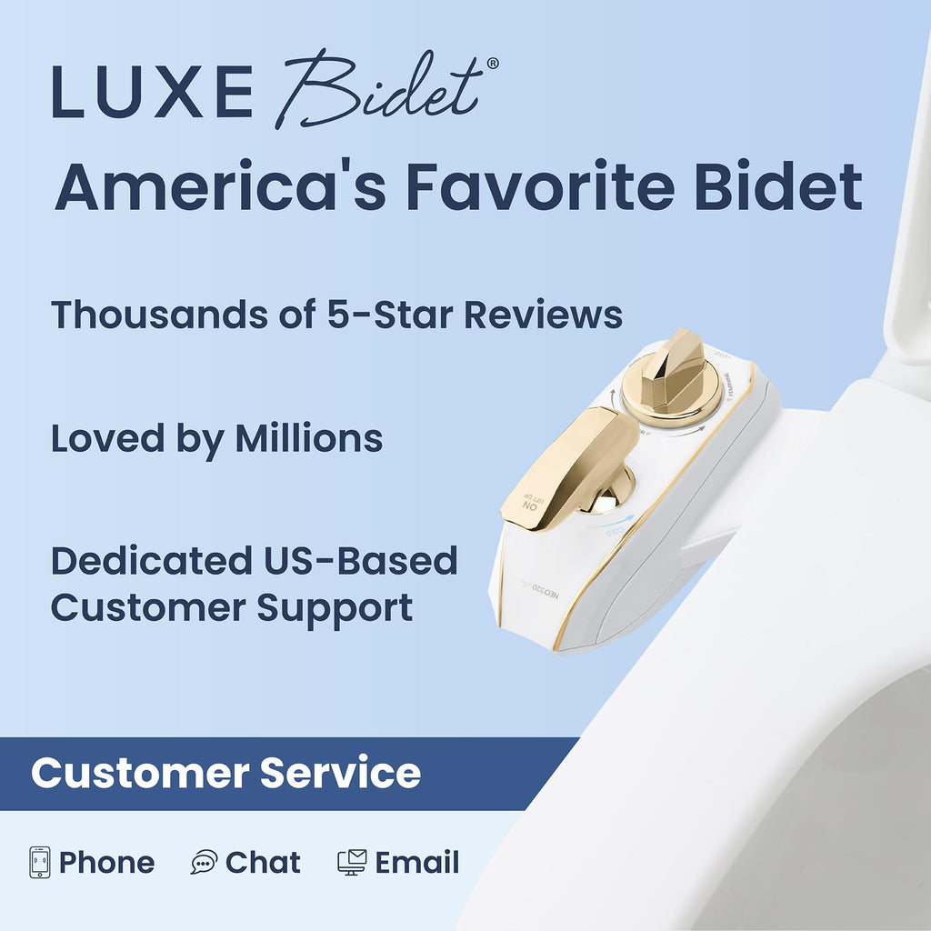 LUXE Bidet NEO 320 Plus - Warm Water, Dual Nozzle, Non-Electric Bidet Attachment for Toilet Seat, Patented Slide-In Install, 360° Self-Clean, EZ-Lift to Clean, Feminine & Rear Wash (Gold)