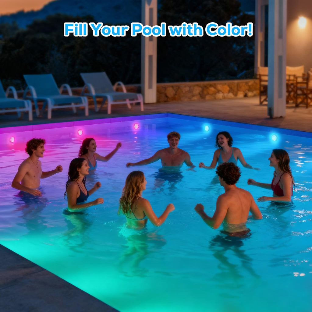 VICHTOP Pool Lights - 2 Pack, Rechargeable Submersible LED Pool Lights with Remote, IP68 Waterproof Pool Decor Light for Inground Pools, Above Ground Pools, Parties, Hot Tubs, Vase Bases