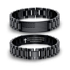 P.BLAKE Straps Watch Band Link Bracelet for Men, Stainless Steel Engraved American Flag Bible Verse Lord’s Prayer Christian Easter Anniversary Jewelry Gift for Dad Son Husband Boyfriend Him