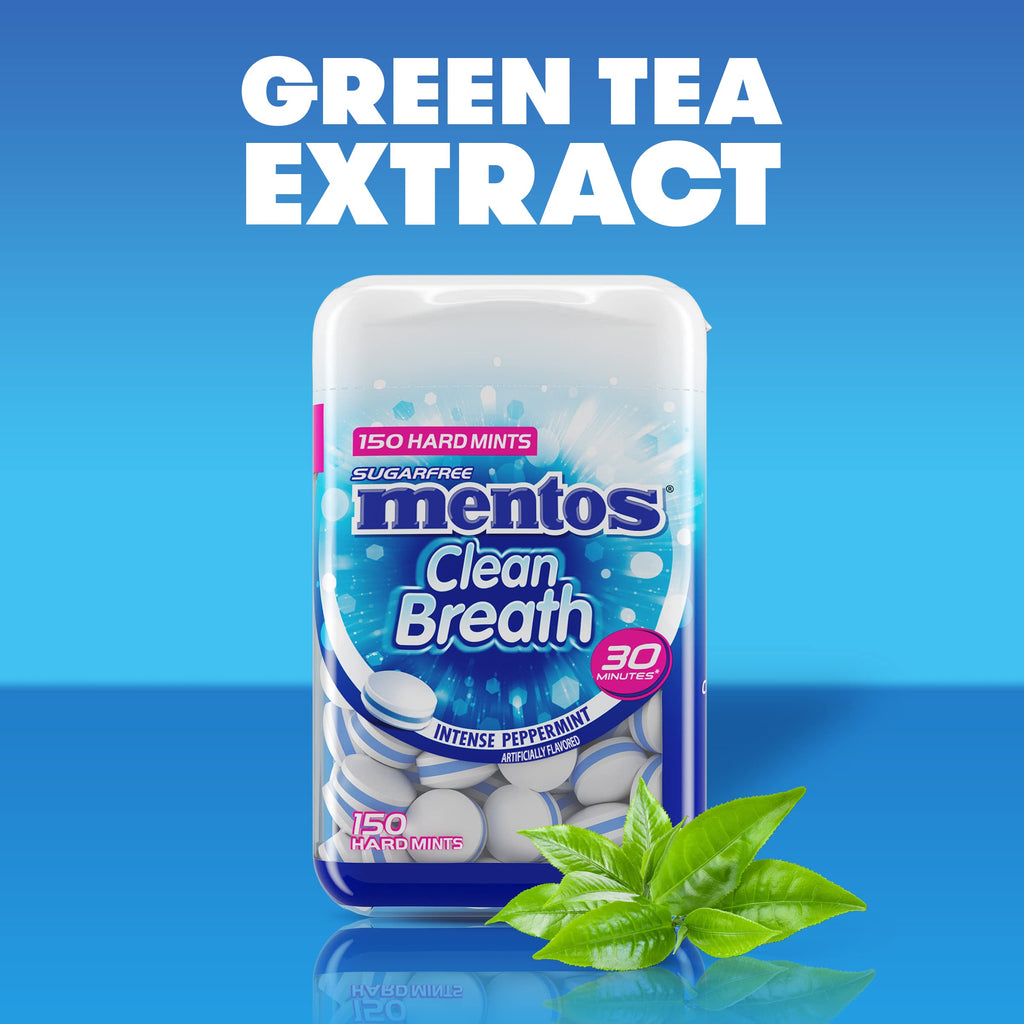 Mentos Clean Breath Hard Mints, Peppermint, 150 Piece Bottle (4 Pack)