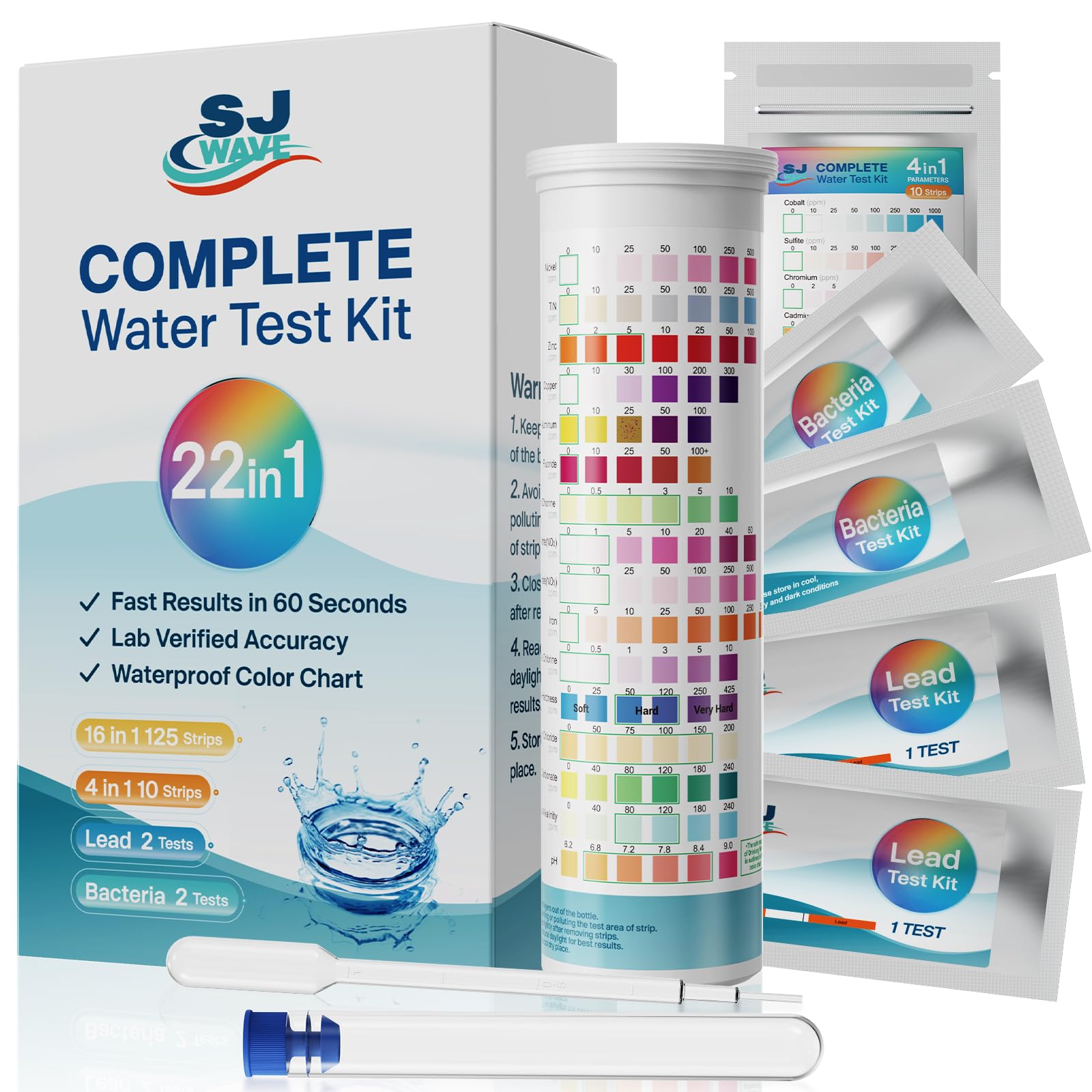 SJ WAVE 22 in 1 Water Test Kits - 10 Strips Drinking Water Test Kit, Home Tap and Well Water Tester