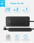 Anker Power Strip with 2100J Surge Protector, Outlet Extender, 20W, 12 AC