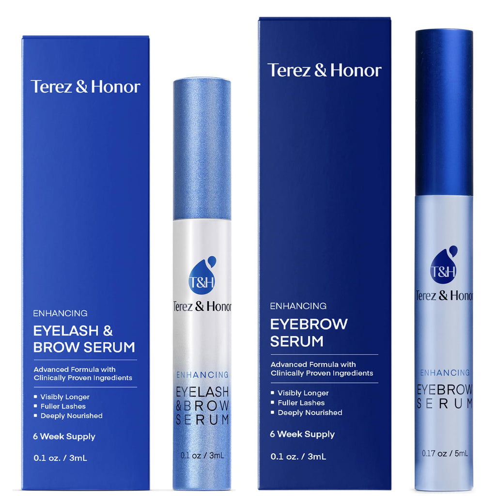 Natural Eyelash Serum with Eyebrow Serum Set - Boost Eyelash Growth Enhancer for Longer, Thicker, Fuller-Looking Lashes and Brows - Gentle & Effective Formular [3 mL + 5mL]