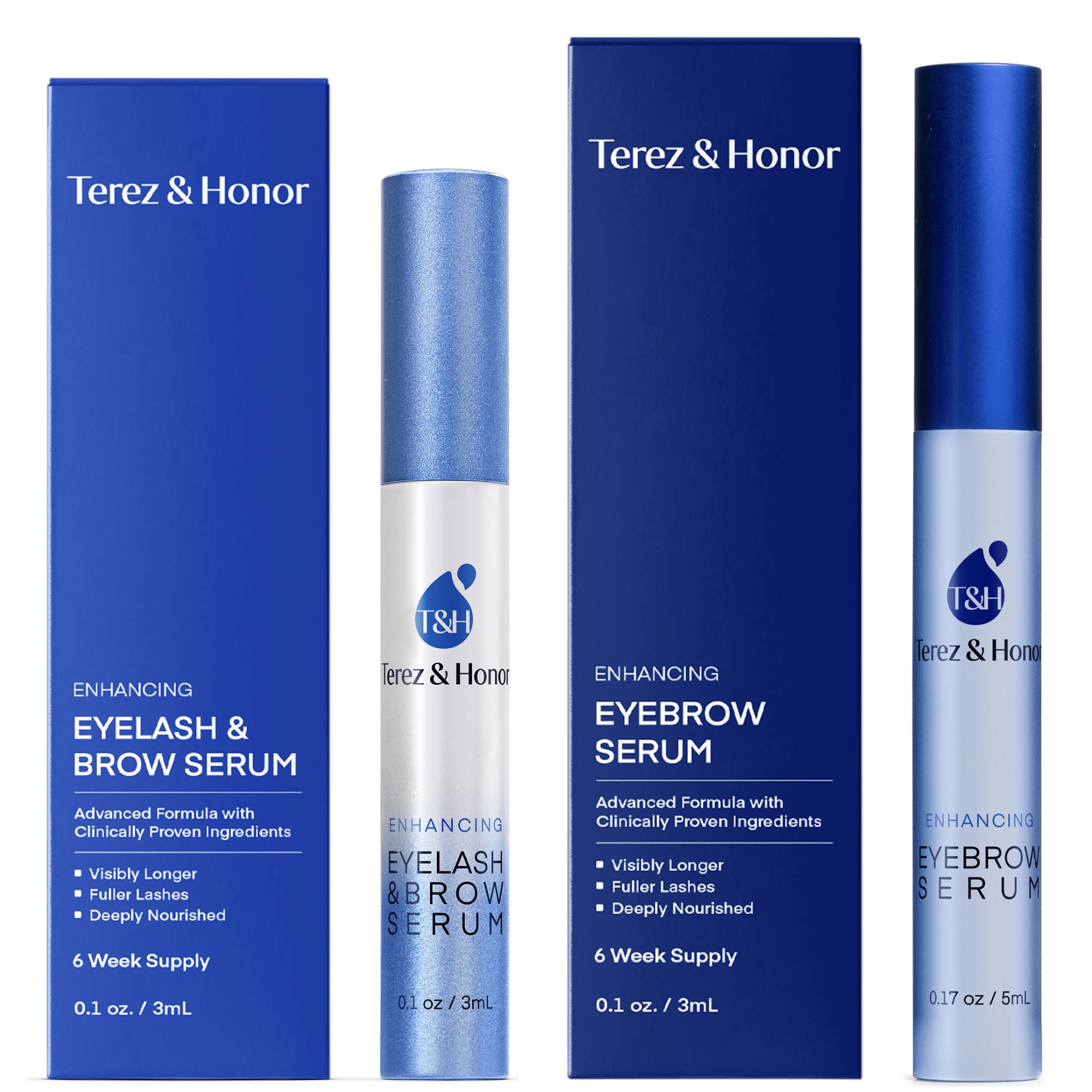 Natural Eyelash Serum with Eyebrow Serum Set - Boost Eyelash Growth Enhancer for Longer, Thicker, Fuller-Looking Lashes and Brows - Gentle & Effective Formular [3 mL + 5mL]