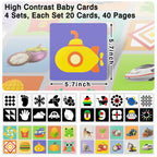 4 Sets High Contrast Baby Cards, 80 Pcs 160 Page Black White Colorful Baby Flashcards Newborn Toys for Infants Visual Stimulation Brain Sensory Development(0-36 Months)