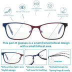 SUNAMOY Bifocal Reading Glasses Women Blue Light Blocking Computer Reader Clear Top Metal Small Cateye Fashion full Frame Ladies Designer Eyeglasses Stylish Lightweight Eyewear 2.50