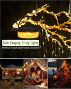 Solar Camping String Lights, 39.4 FT Fairy String Light, 4 in 1 Portable Waterproof Camp LED Lamp with 8 Lighting Modes, Hanging Rechargeable Tent Lantern for Outdoor Garden Patio Party Essentials