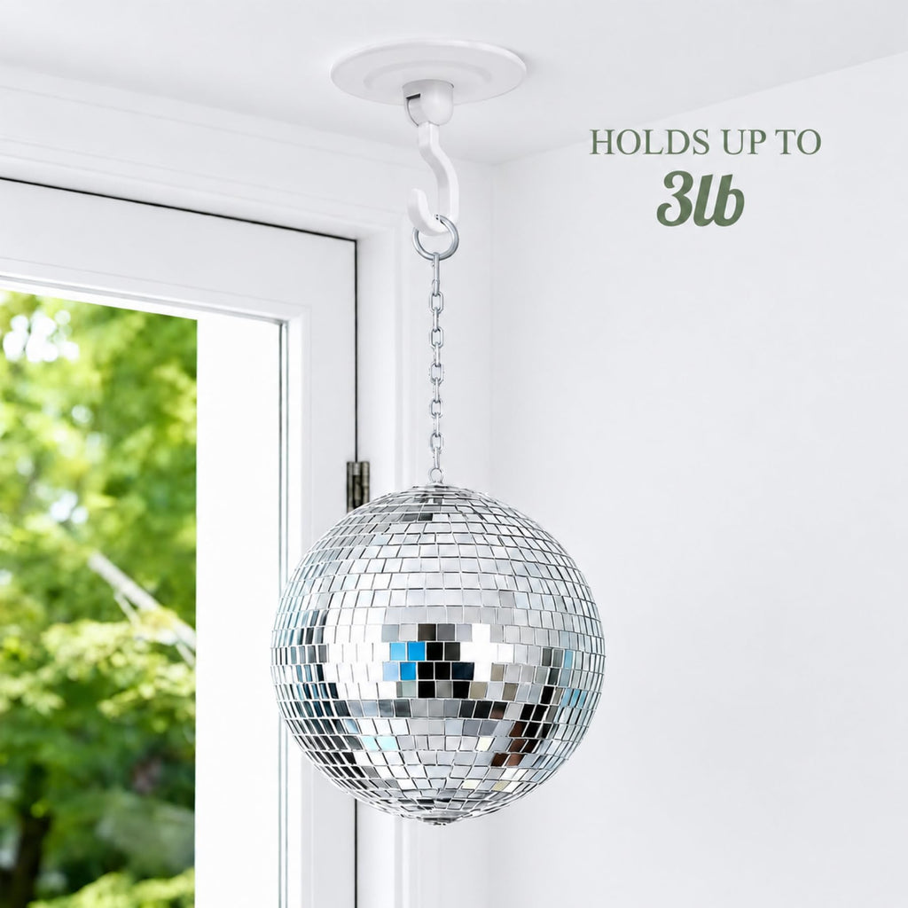 Adhesive Wall & Ceiling Decor Hooks: 4-Pack 3 lbs Heavy Duty No-Drill 360° Swivel Adjustable for Hanging Home Accents Lights Plants Wind Chimes Compatible with 3M Command Strips