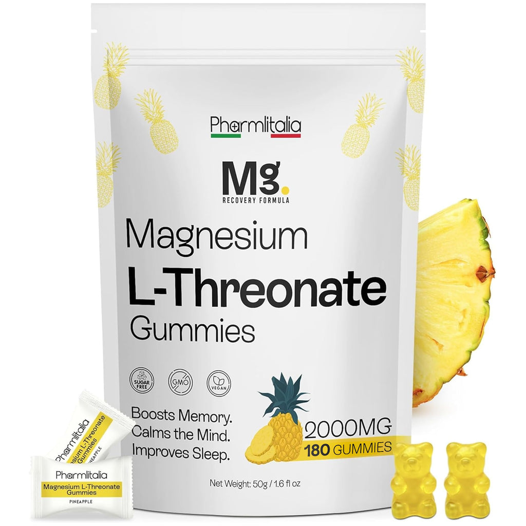 Magnesium L-Threonate Gummies for Adults & Kids 2000mg – Brain Supplements for Memory and Focus - 180 Count (Pack of 1)