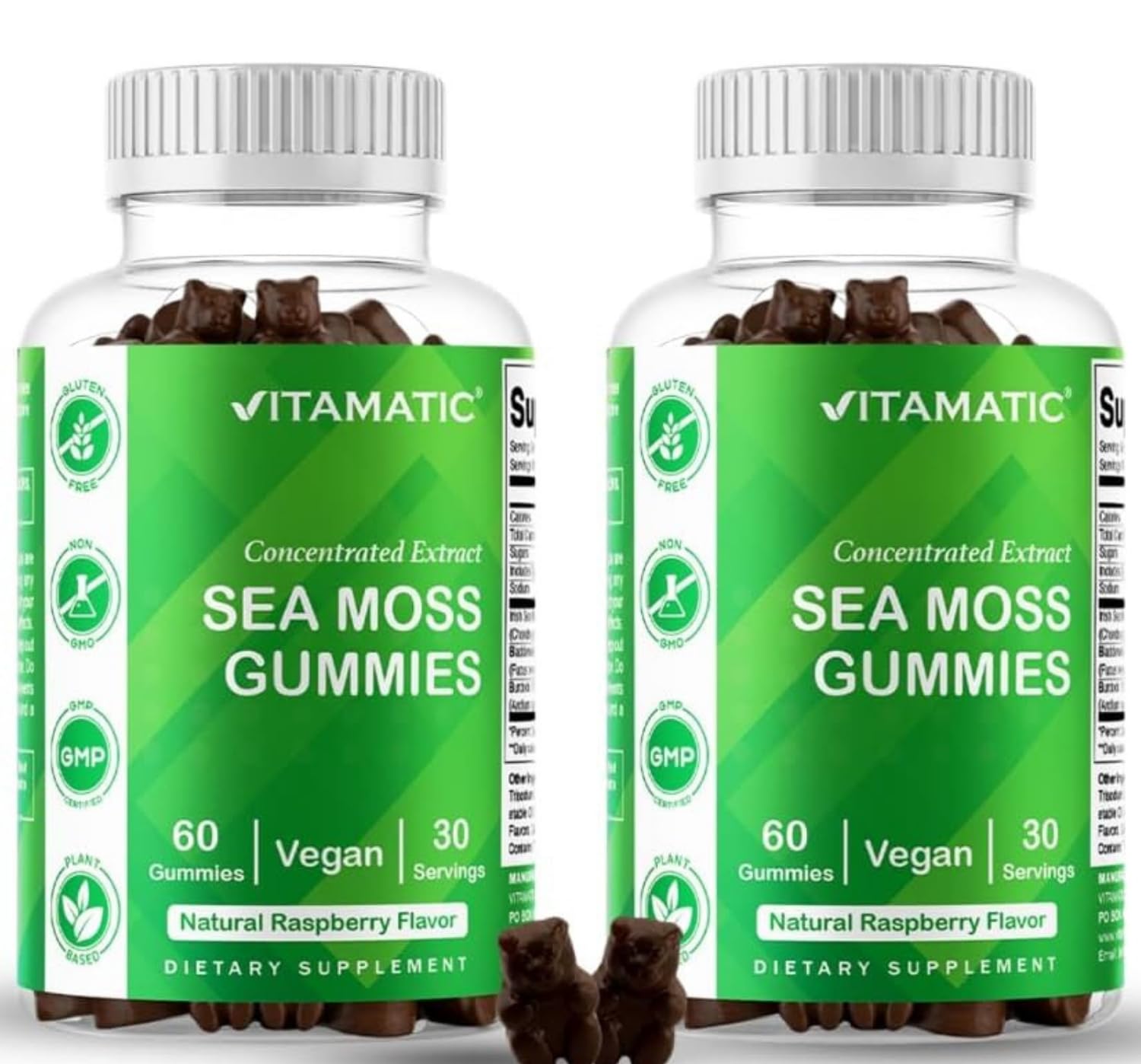 Vitamatic Irish Sea Moss Gummies with Bladderwrack & Burdock Root – Botanical Extract Supplement – Vegan, Non-GMO – 60 Count - 2 Pack (120 Count)