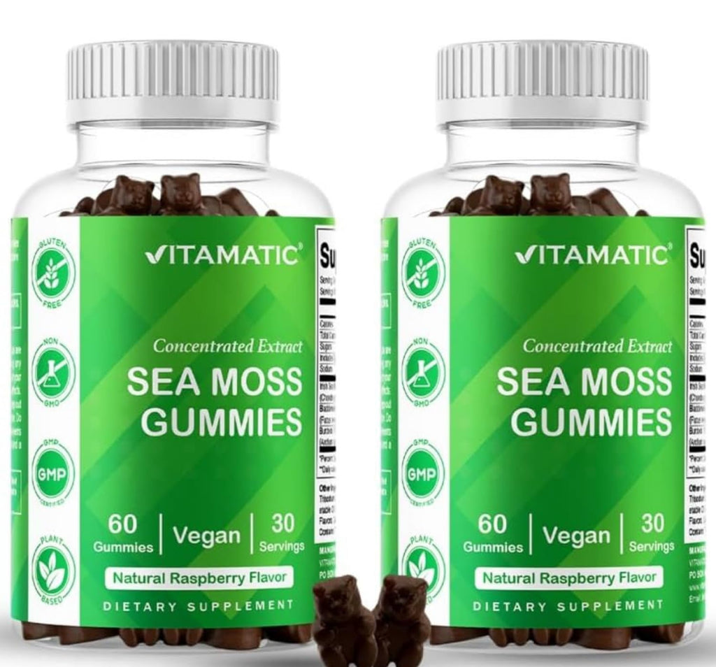 Vitamatic Irish Sea Moss Gummies with Bladderwrack & Burdock Root – Botanical Extract Supplement – Vegan, Non-GMO – 60 Count - 2 Pack (120 Count)