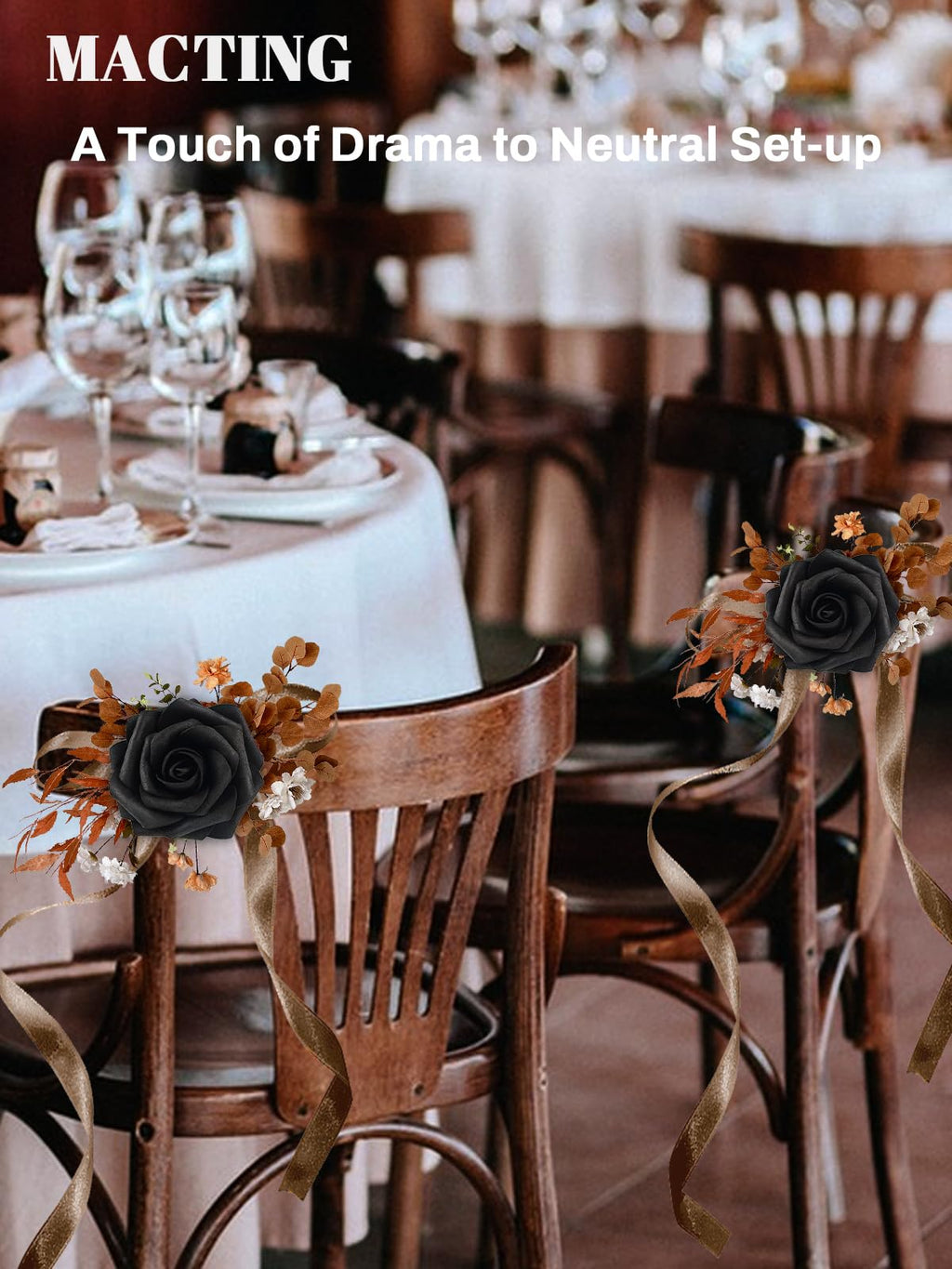 30PCS Black Artificial Flowers, Fake Roses for Halloween Decorations