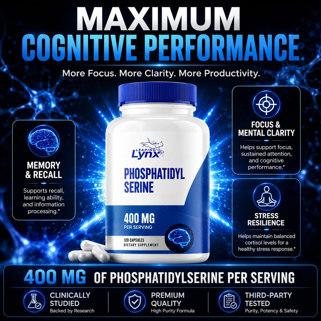 Phosphatidylserine 400 mg – Sunflower Phosphatidylserine Supplement – 120 Capsules (60 Servings) – PS Supplement for Brain, Memory & Cognitive Support – Non-GMO, ISO-Certified