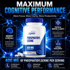 Phosphatidylserine 400 mg – Sunflower Phosphatidylserine Supplement – 120 Capsules (60 Servings) – PS Supplement for Brain, Memory & Cognitive Support – Non-GMO, ISO-Certified
