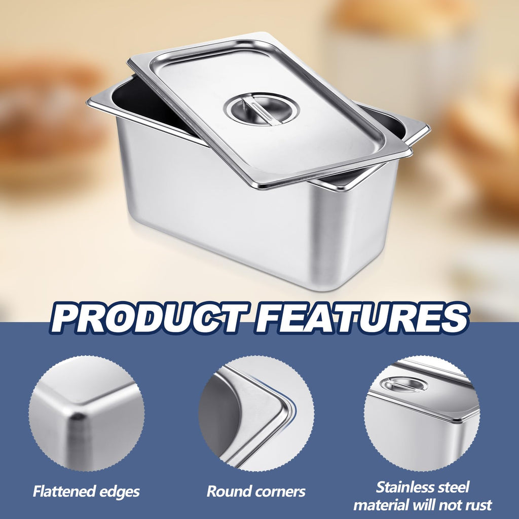 Mifoci 4 Pack Stainless Steam Hotel Pan with Lid, 1/3 Size x 6 Inch Deep Table Steam Pan Restaurant Supplies Reusable Anti Rust Catering Storage for Home, Party, Restaurant, Hotel, Buffet