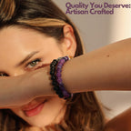 Jexiva Set Of 2 Matching Couple Bracelets Magnetic Heart - Stone Beads, Stretch, Unisex Anniversary, Express Love, Valentine, Long Distance, Christmas Gift (Lava+Purple Weathered, Without Giftbox)